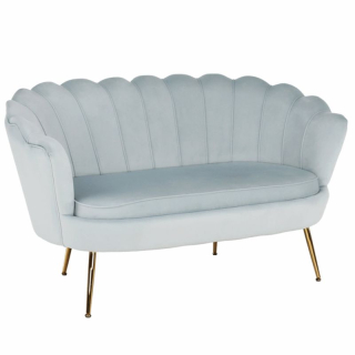 Lavica v štýle Art-deco, sivomodrá Velvet látka-gold chróm-zlatý