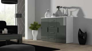Luxusná kombinovaná komoda S8 biely mat-sivý lesk