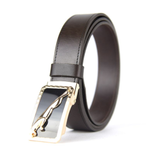 Kožený opasok s brzdou, šírka 3.5cm, GOLD JAGUAR - Tmavo hnedá